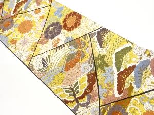 唐織切り嵌め風蝶に牡丹・松・菊唐草模様織出し袋帯